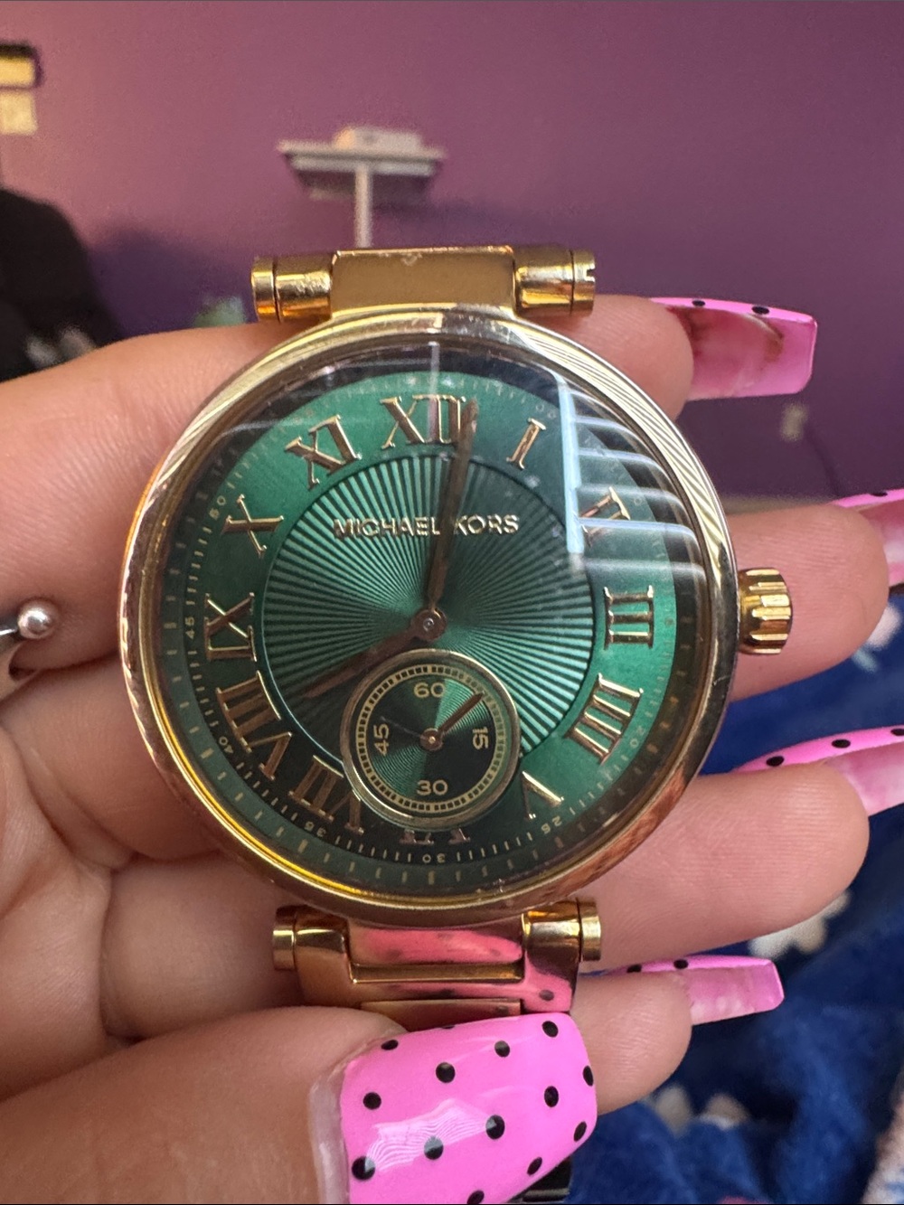 Michael Kors Gold-Tone Watch with Green Sunburst Dial Battery is dead